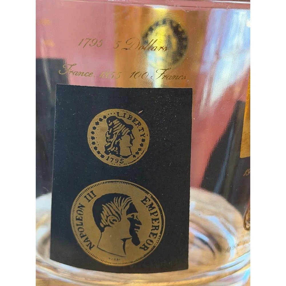 Cera Ambassador Gold Coin Ice Bucket and 4 Rocks Glasses MCM Barware Set